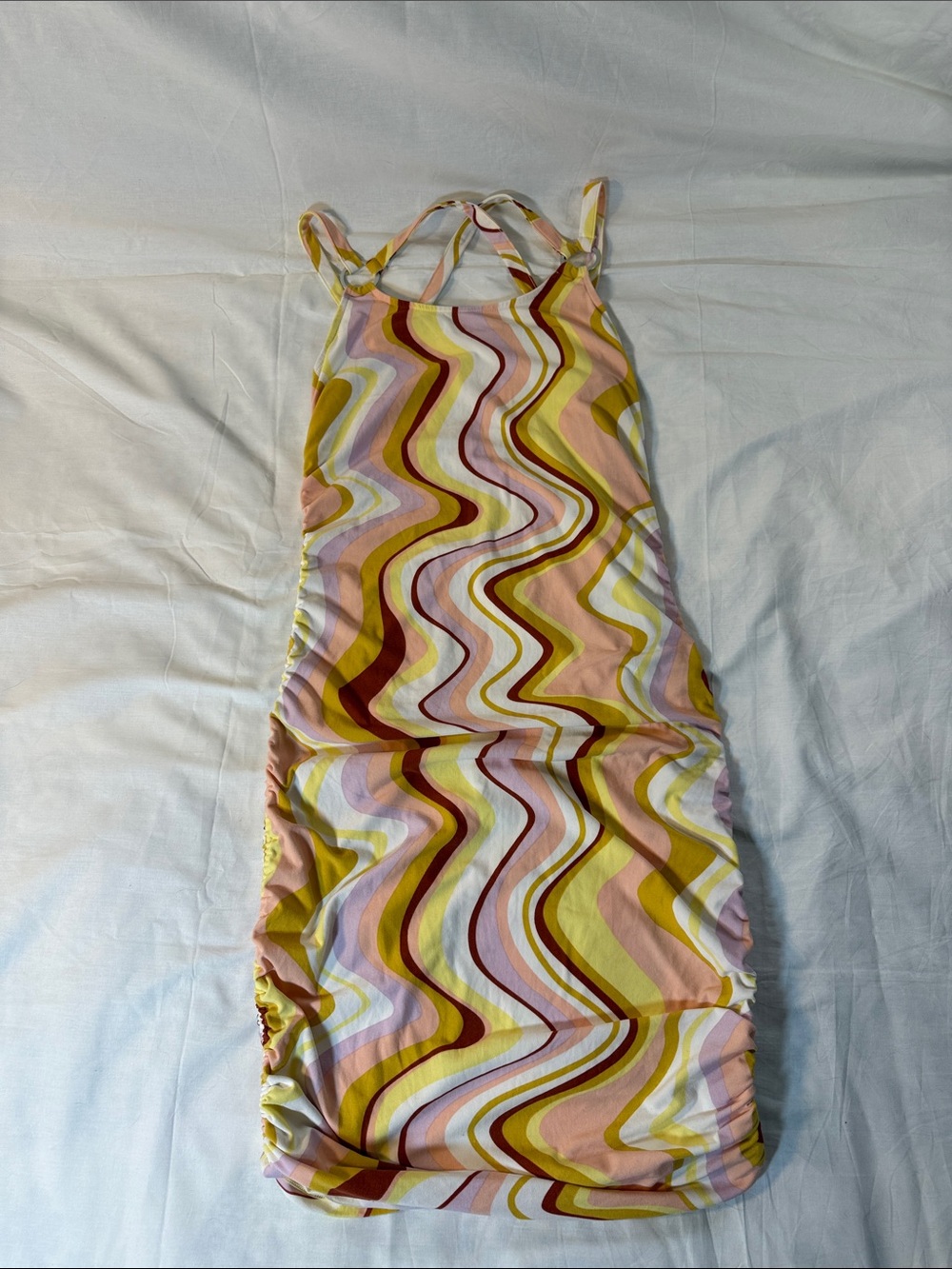 No Boundaries Wavy Stripe Knit Sun Dress in Pink, Yellow & White